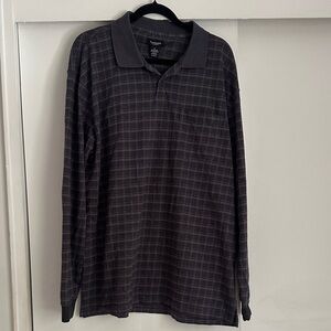 Van Heusen Black Checkered Long-Sleeve Polo Shirt